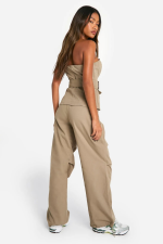 Foldover Waistband Ruched Knee Drawstring Hem Cargos