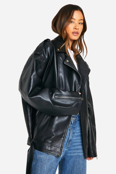 Product Tall Oversized Faux Leather Biker Jacket
