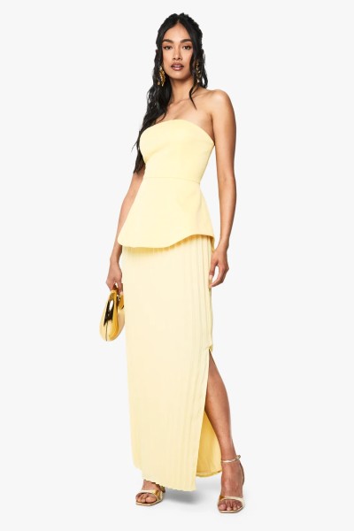 Product Bandeau Peplum Chiffon Mix Maxi Dress