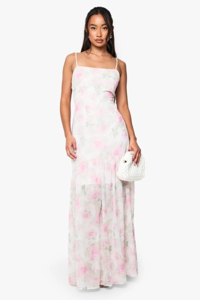 Product Floral Chiffon Mix Dropped Hem Maxi Dress