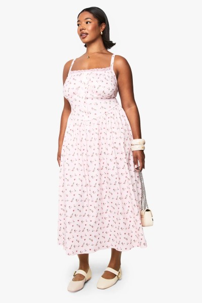 Product PLUS FLORAL BENGALINE MIDI SKATER DRESS