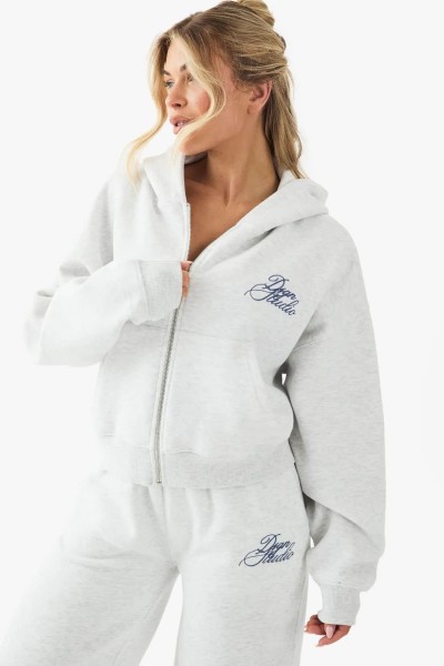 Product DSGN Studio Contrast Script Boxy Crop Zip Through Hoodie