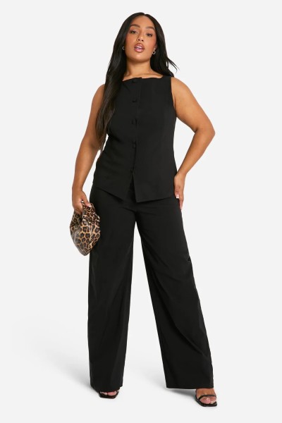 Product Plus Super Stretch Fitted Long Line Waistcoat & Wide Leg Trousers