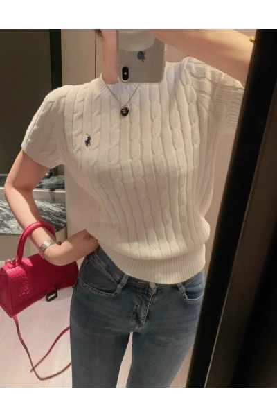 Product 25-Year Pony Embroidery Twisted Flower Slim Sweater - Women's Short Sleeve Knit